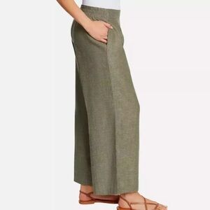Ella Moss Women's Green Wide-Leg Linen Blend Pants,, Size Medium